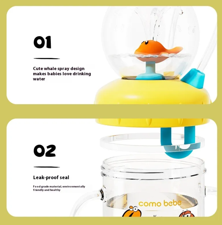 Children's Whale Cartoon Diving Fountain Water Bottle - Tritan Leakproof Sippy Cup (Various Sizes & Colors) AMSshop